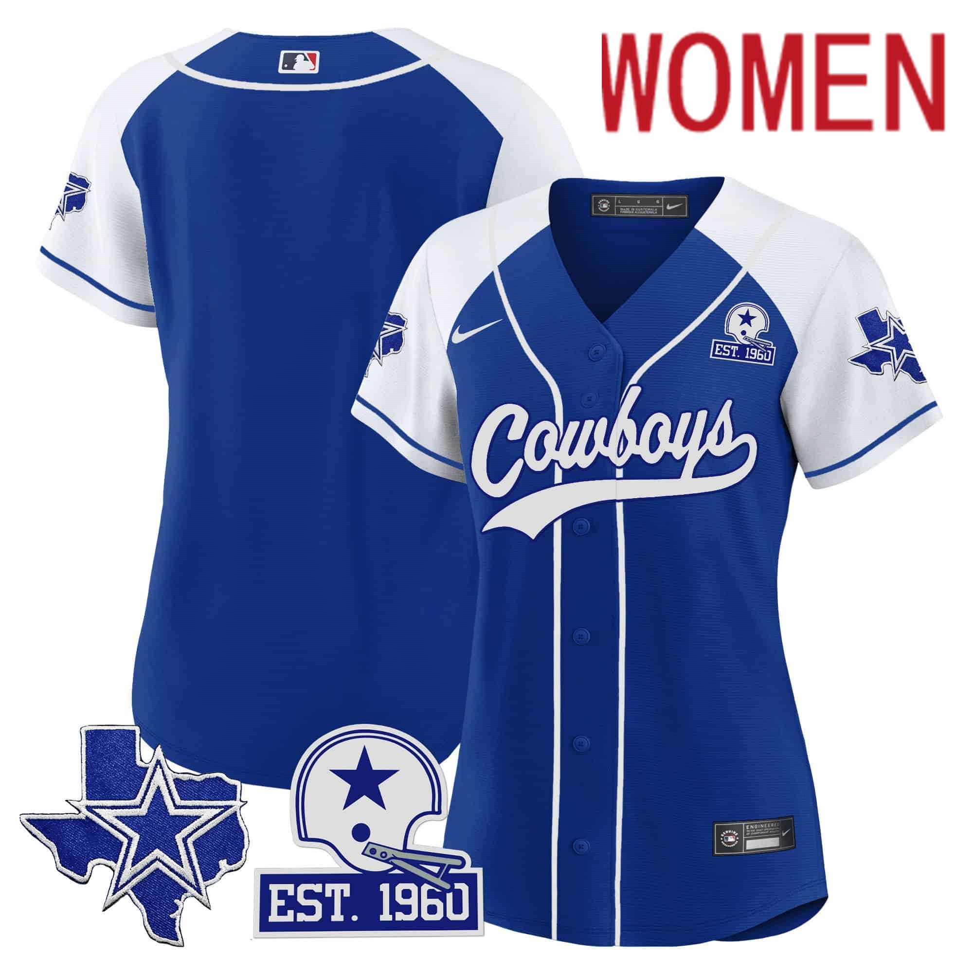 Women Dallas Cowboys Blank Blue 2024 Nike Patch Baseball NFL Jersey style 1